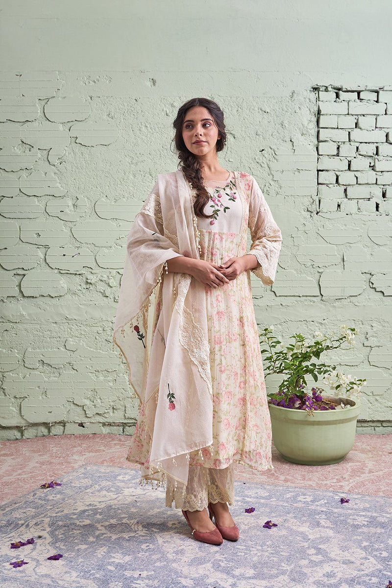 JAMUN ki tokri ( malai si ) - set of 3- kurta, pant & dupatta Naaz By Noor 