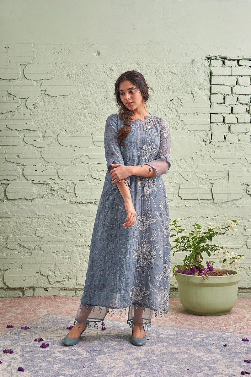 JAMUN ki tokri ( neela sa Sleti)- set of 2- kurta & pant Naaz By Noor 