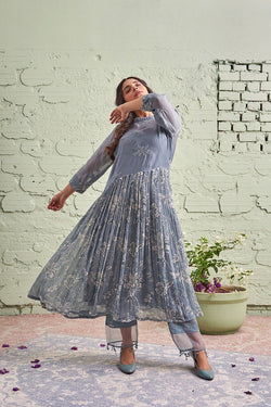 JAMUN ki tokri ( neela sa sleti )-set of 2- kurta with pants Naaz By Noor 