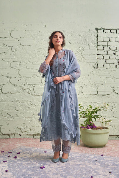JAMUN ki tokri ( neela sa sleti)- set of 3 - kurta, pant & dupatta Naaz By Noor 