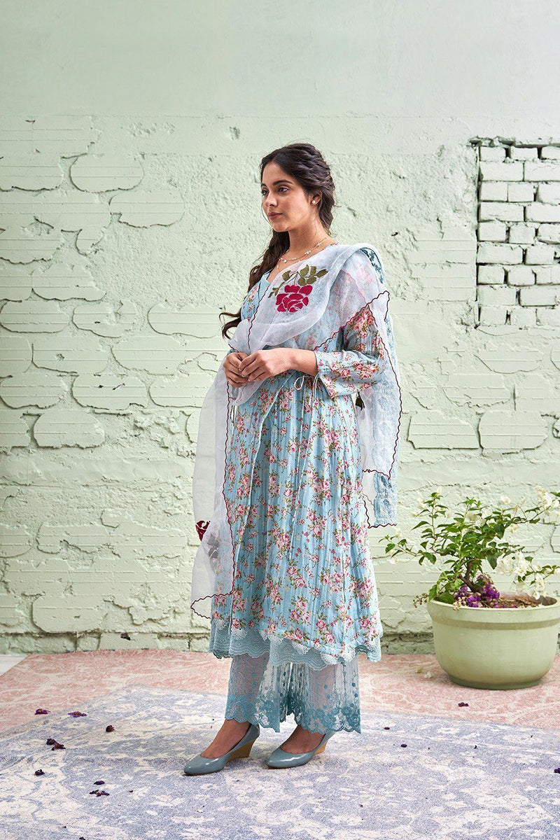 JAMUN ki tokri ( neeli)-set of 2- printed kurta & pant Naaz By Noor 