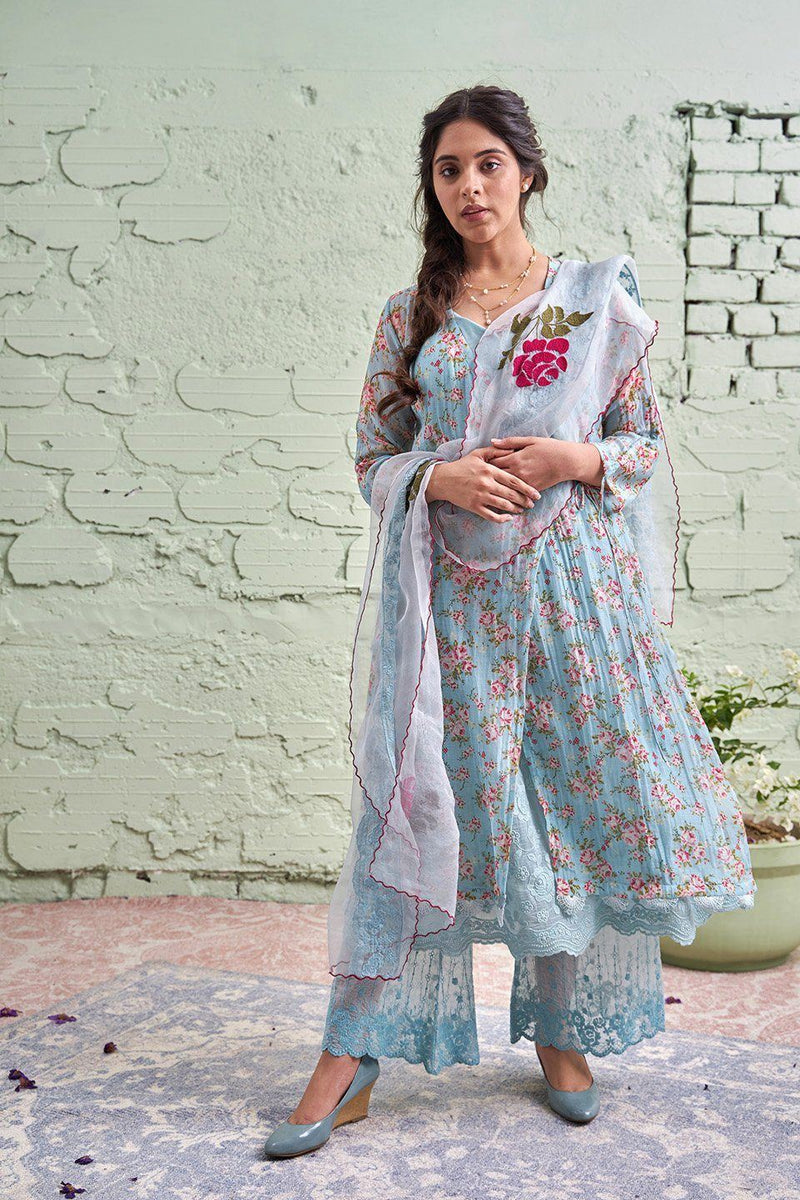 JAMUN ki tokri ( neeli)-set of 2- printed kurta & pant Naaz By Noor 