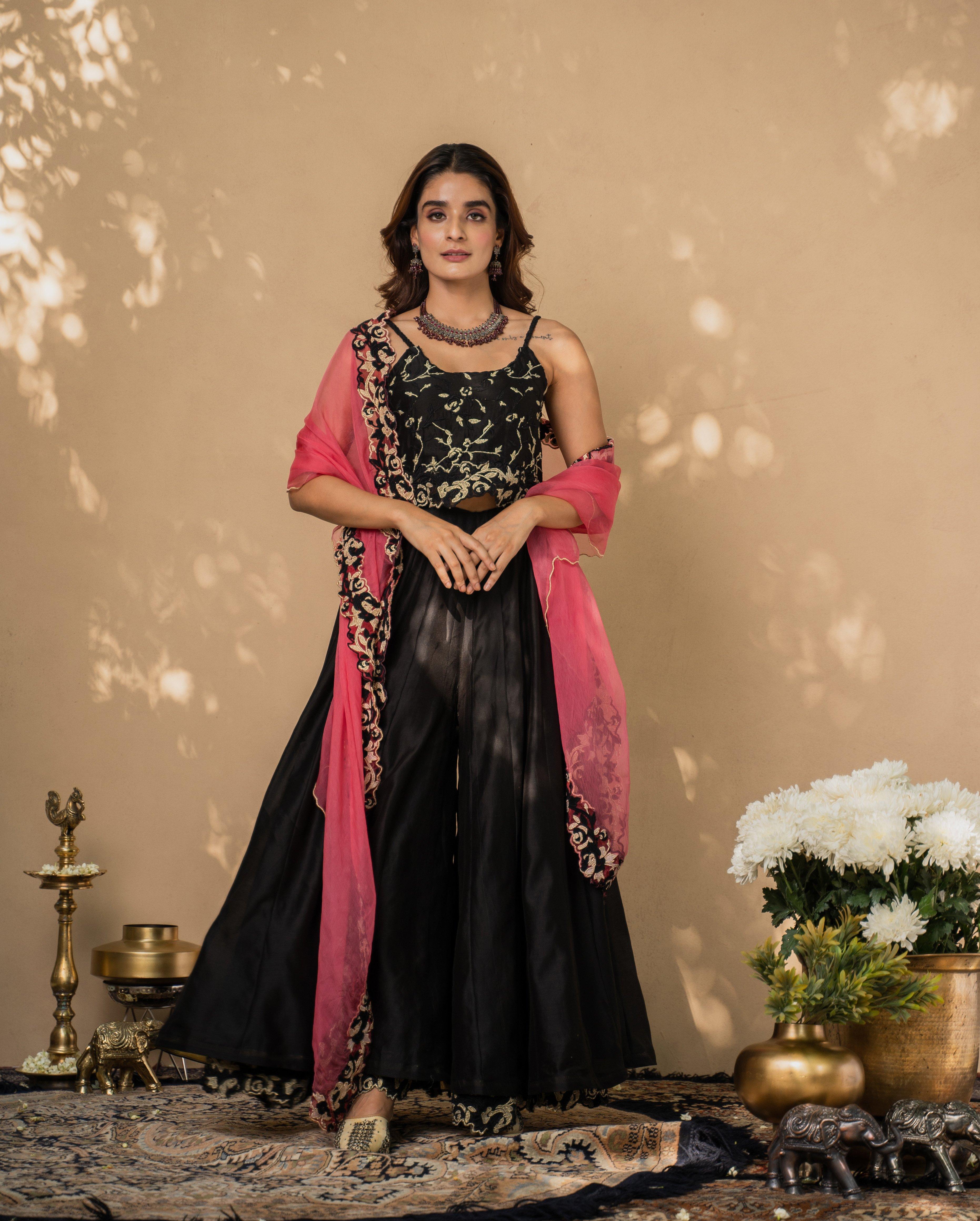 KISHMISH( khatti methi ) set of 3- crop top, sharara & dupatta Naaz By Noor 