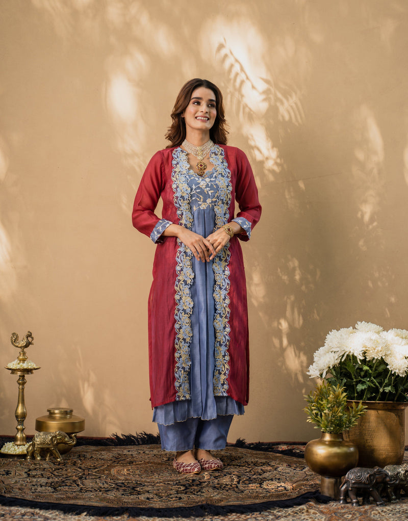 KISHMISH( meetha khajoor)-set of 3- kurta,pant & cape Naaz By Noor 