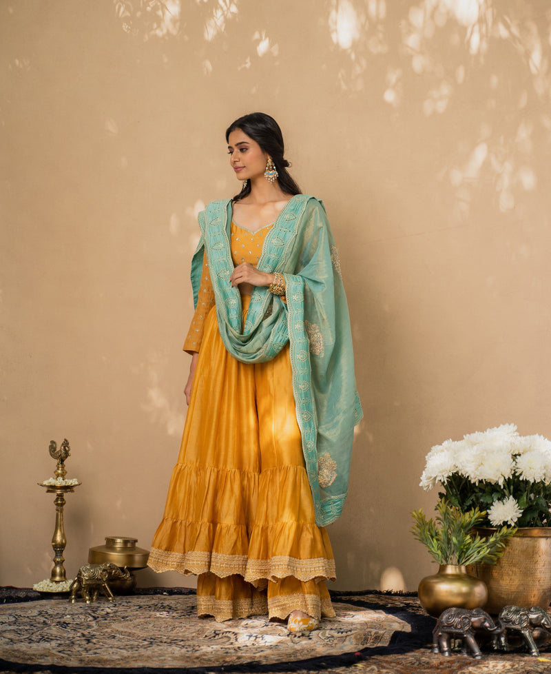 Green Sharara Suit Set with Dupatta | Green sharara, Green sharara suit, Sharara  suit