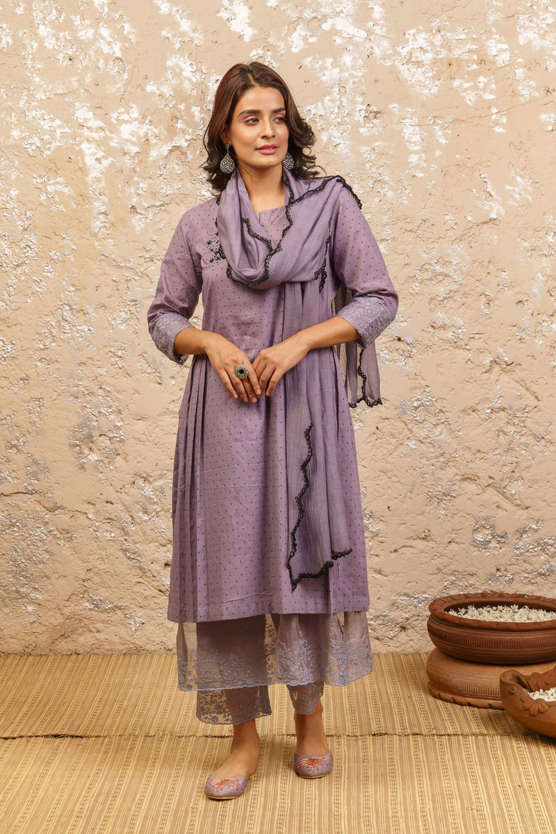 Lavender Embroidered Kurta With Pants And (Without Dupatta) - Naaz By Noor