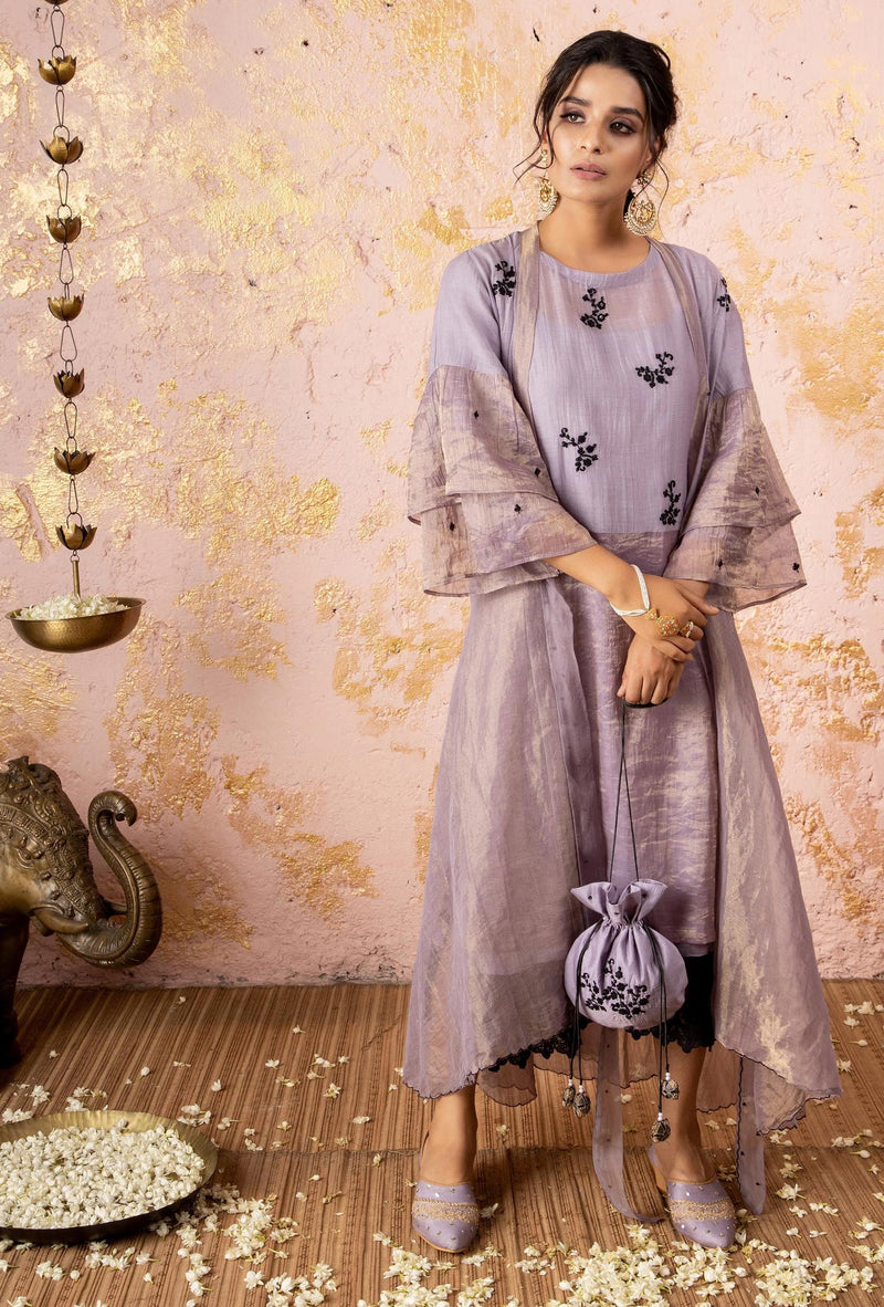 Lavender Tunic With Overlay - Naaz By Noor