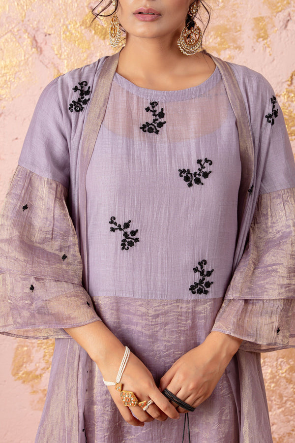 Lavender Tunic With Overlay - Naaz By Noor