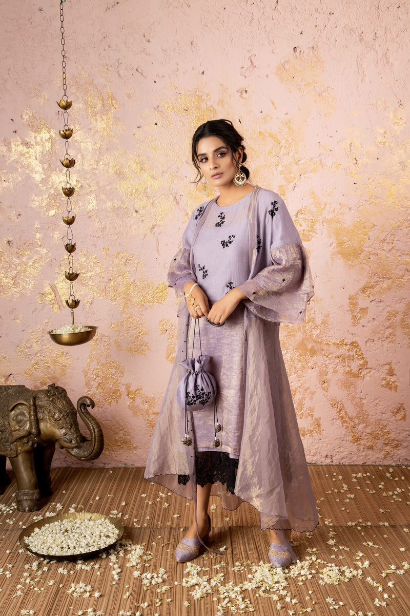 Lavender Tunic With Overlay - Naaz By Noor