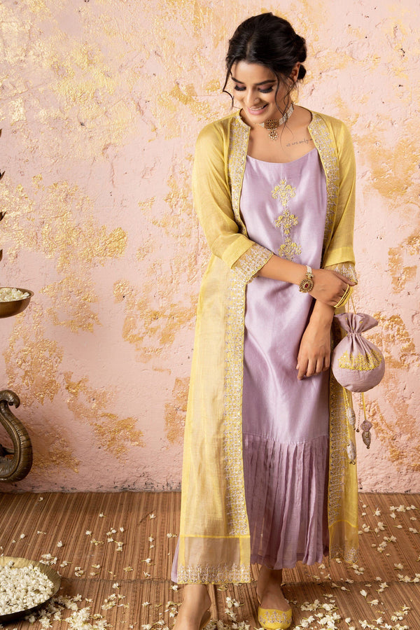 Lavender Tunic With Yellow Cape - Naaz By Noor