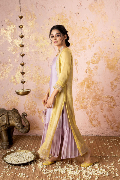 Lavender Tunic With Yellow Cape - Naaz By Noor