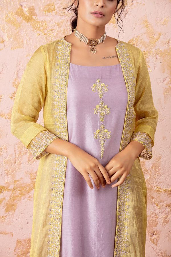 Lavender Tunic With Yellow Cape - Naaz By Noor