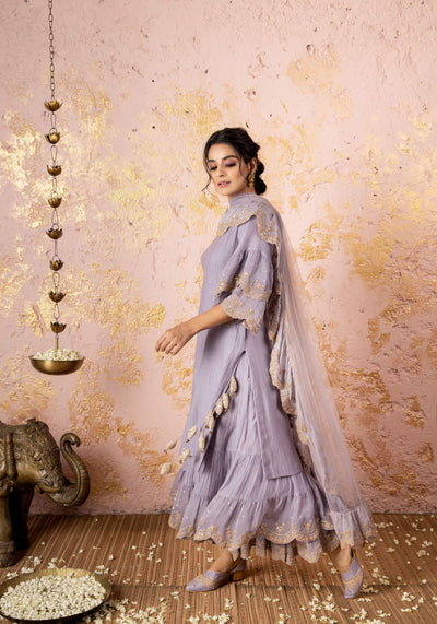Lilac Kurta With Sharara With Dupatta - Naaz By Noor
