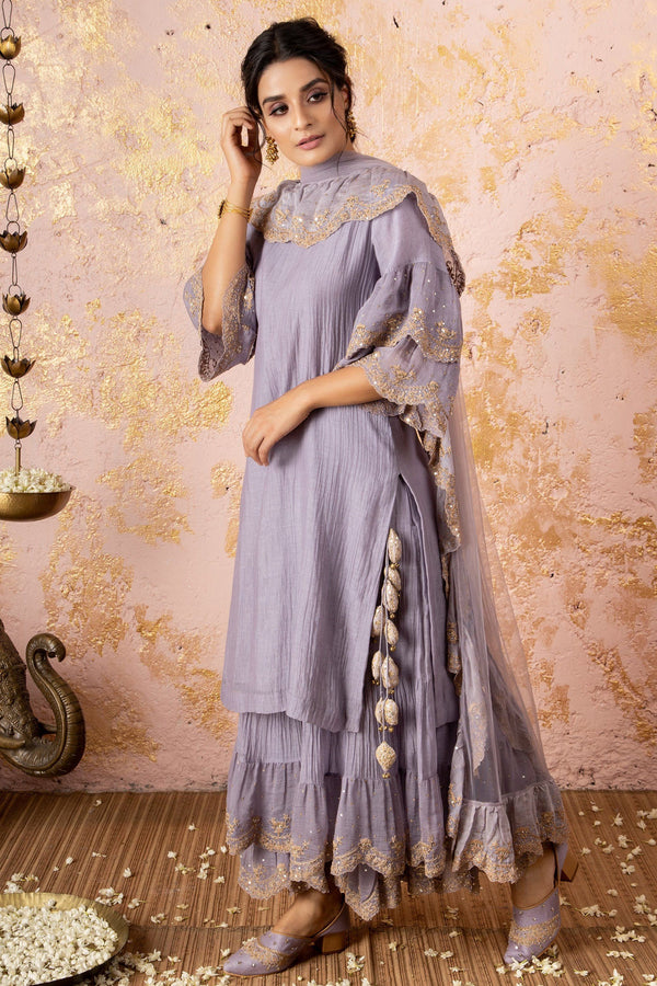 Lilac Kurta With Sharara With Dupatta - Naaz By Noor