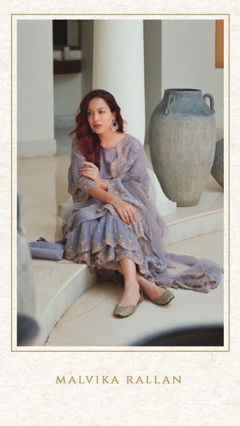 Lilac Kurta With Sharara With Dupatta - Naaz By Noor