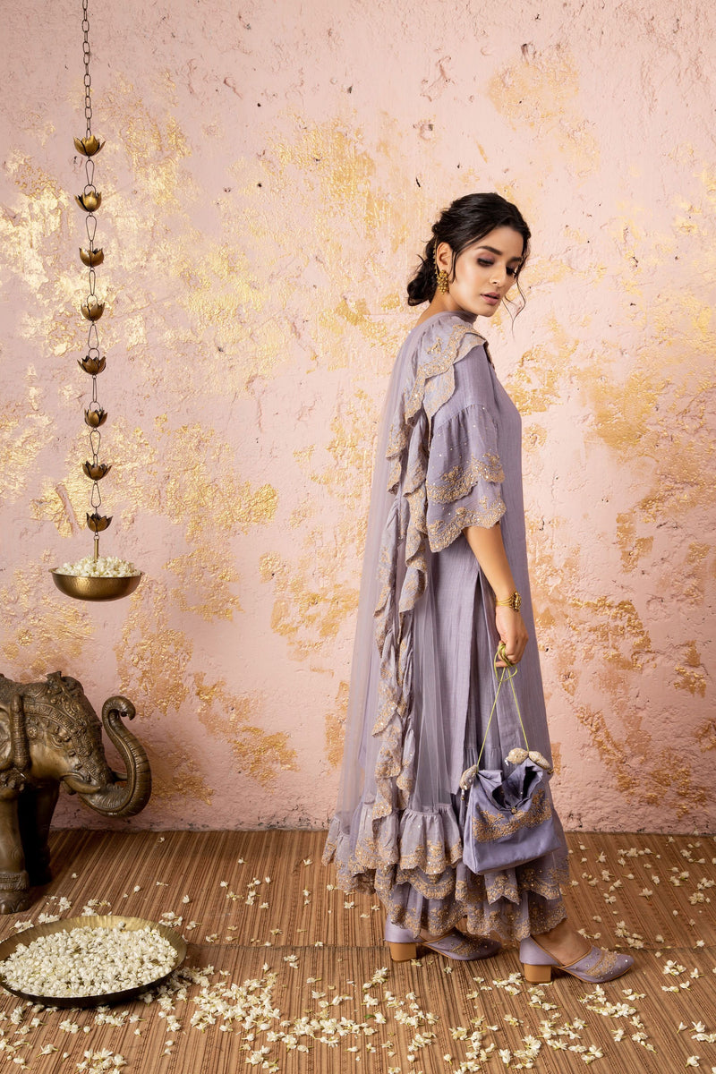 Lilac Kurta With Sharara With Dupatta - Naaz By Noor