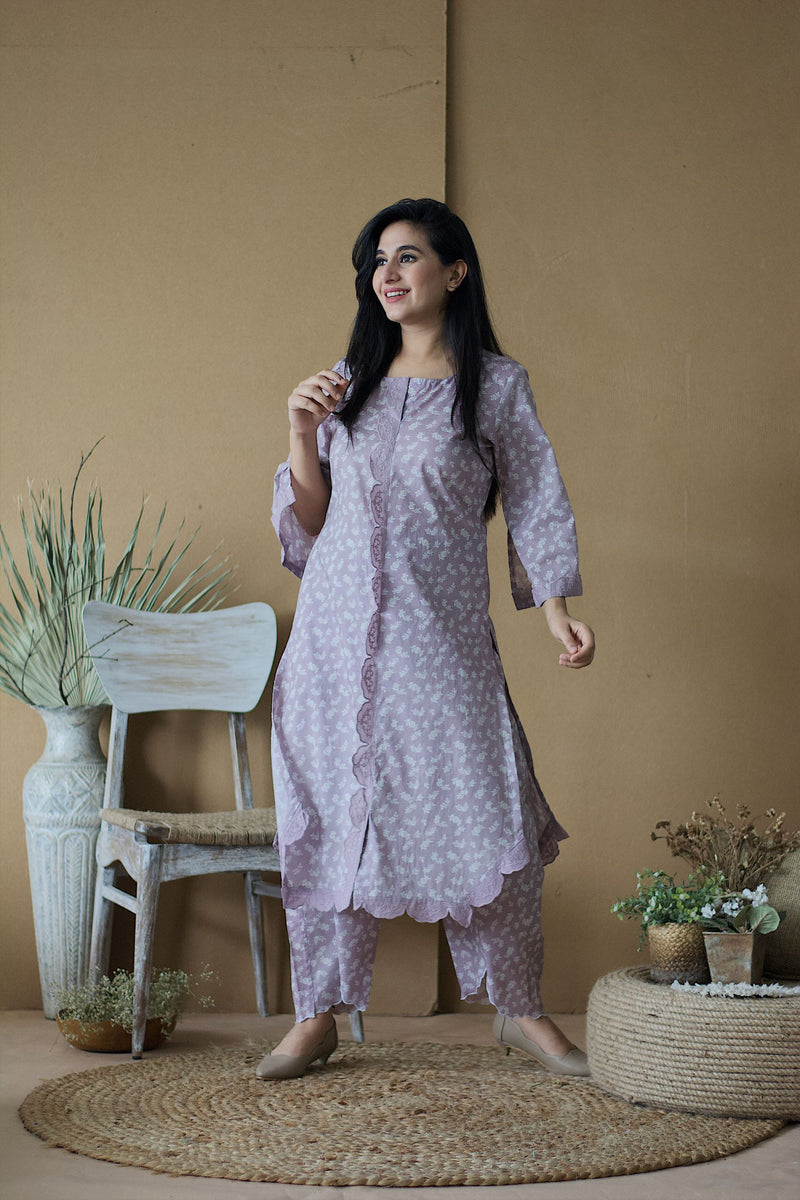 LILAC MUSK PRINTED KURTA WITH PANTS - Naaz By Noor