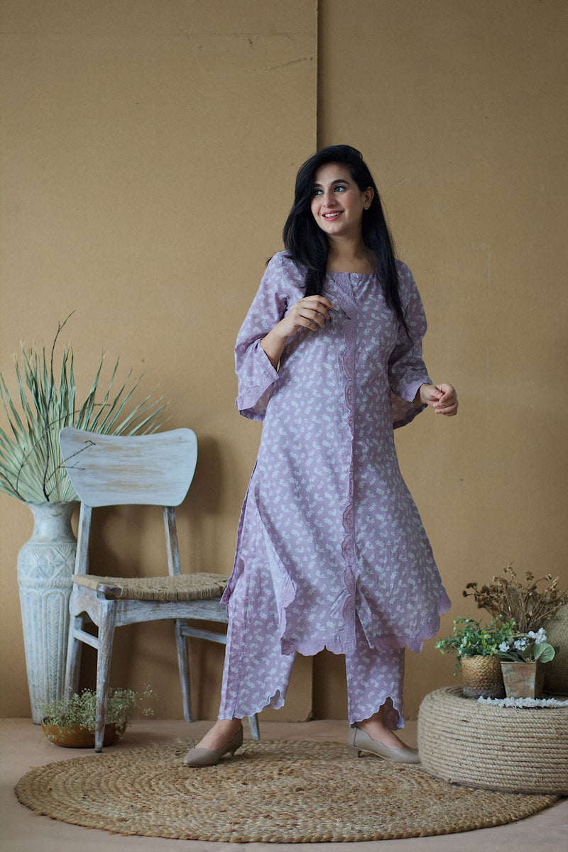 LILAC MUSK PRINTED KURTA WITH PANTS - Naaz By Noor