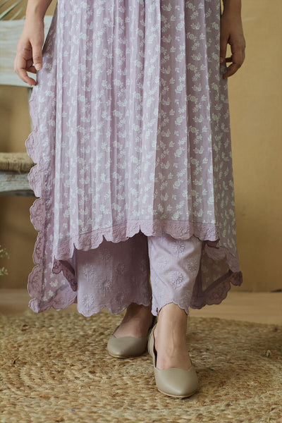 LILAC MUSK PLEATED KURTA WITH PANTS - Naaz By Noor