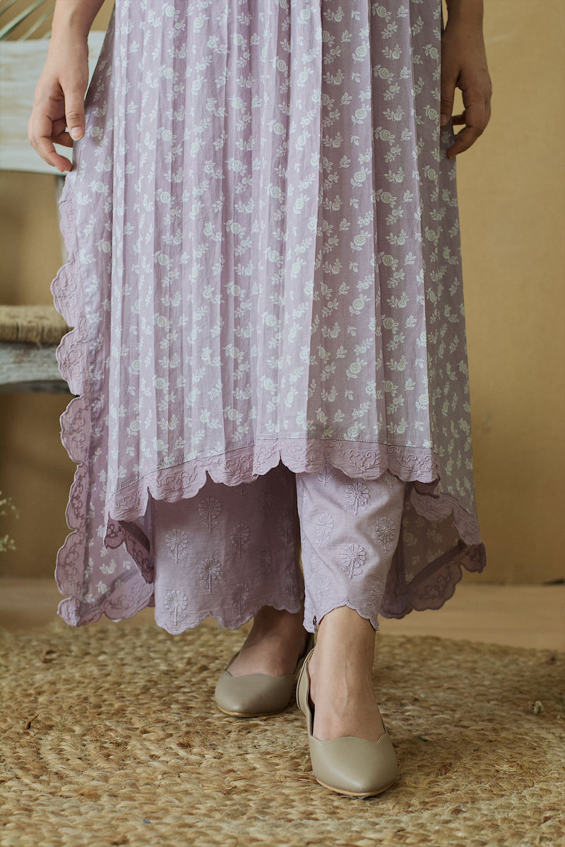 LILAC MUSK PLEATED KURTA WITH PANTS - Naaz By Noor
