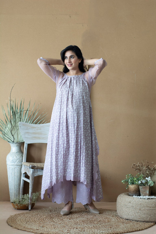 LILAC MUSK PLEATED KURTA WITH PANTS - Naaz By Noor