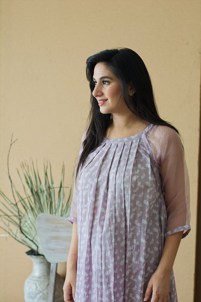 LILAC MUSK PLEATED KURTA WITH PANTS - Naaz By Noor