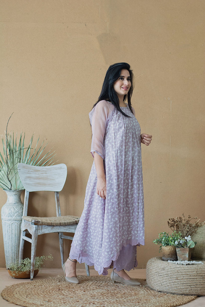 LILAC MUSK PLEATED KURTA WITH PANTS - Naaz By Noor