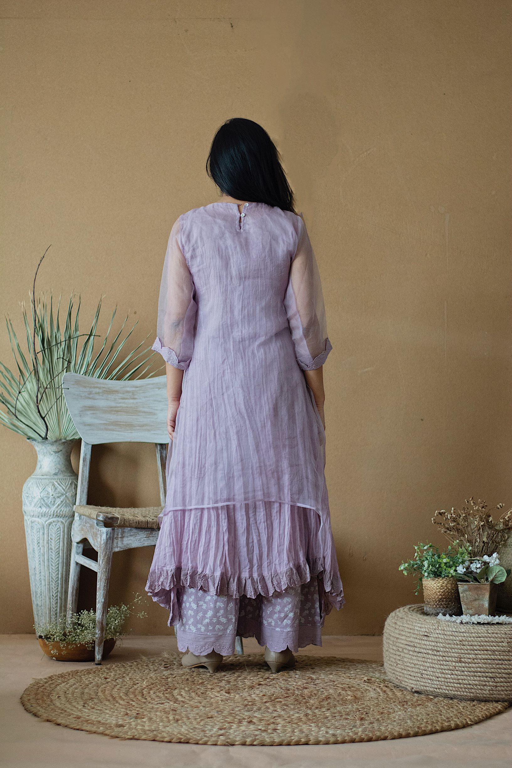 LILAC MUSK LAYERED KURTA WITH PANTS AND DUPATTA - Naaz By Noor