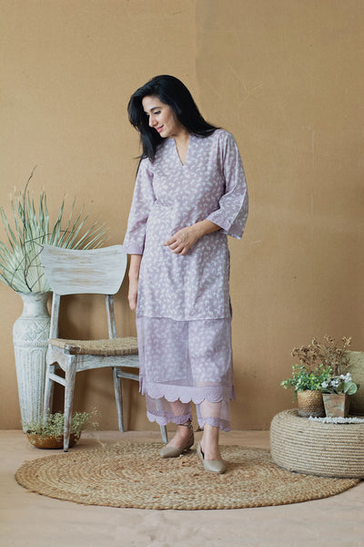 LILAC MUSK PRINTED KURTA WITH PRINTED PANTS - Naaz By Noor