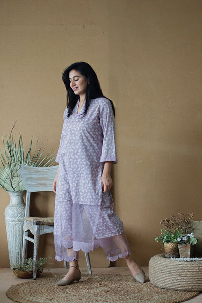 LILAC MUSK PRINTED KURTA WITH PRINTED PANTS - Naaz By Noor