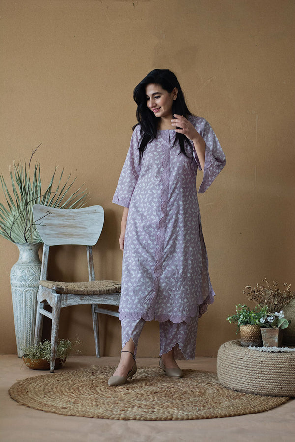 LILAC MUSK PRINTED KURTA WITH PANTS - Naaz By Noor