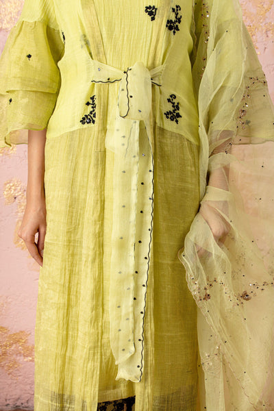 Lime Embroidered KurtaSet With Dupatta And Overlay - Naaz By Noor