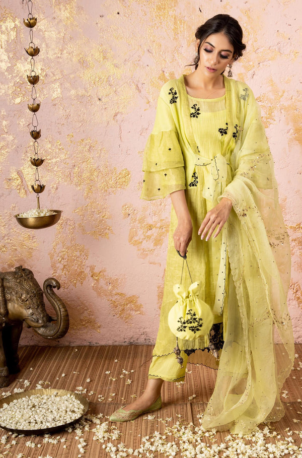 Lime Embroidered KurtaSet With Dupatta - Naaz By Noor