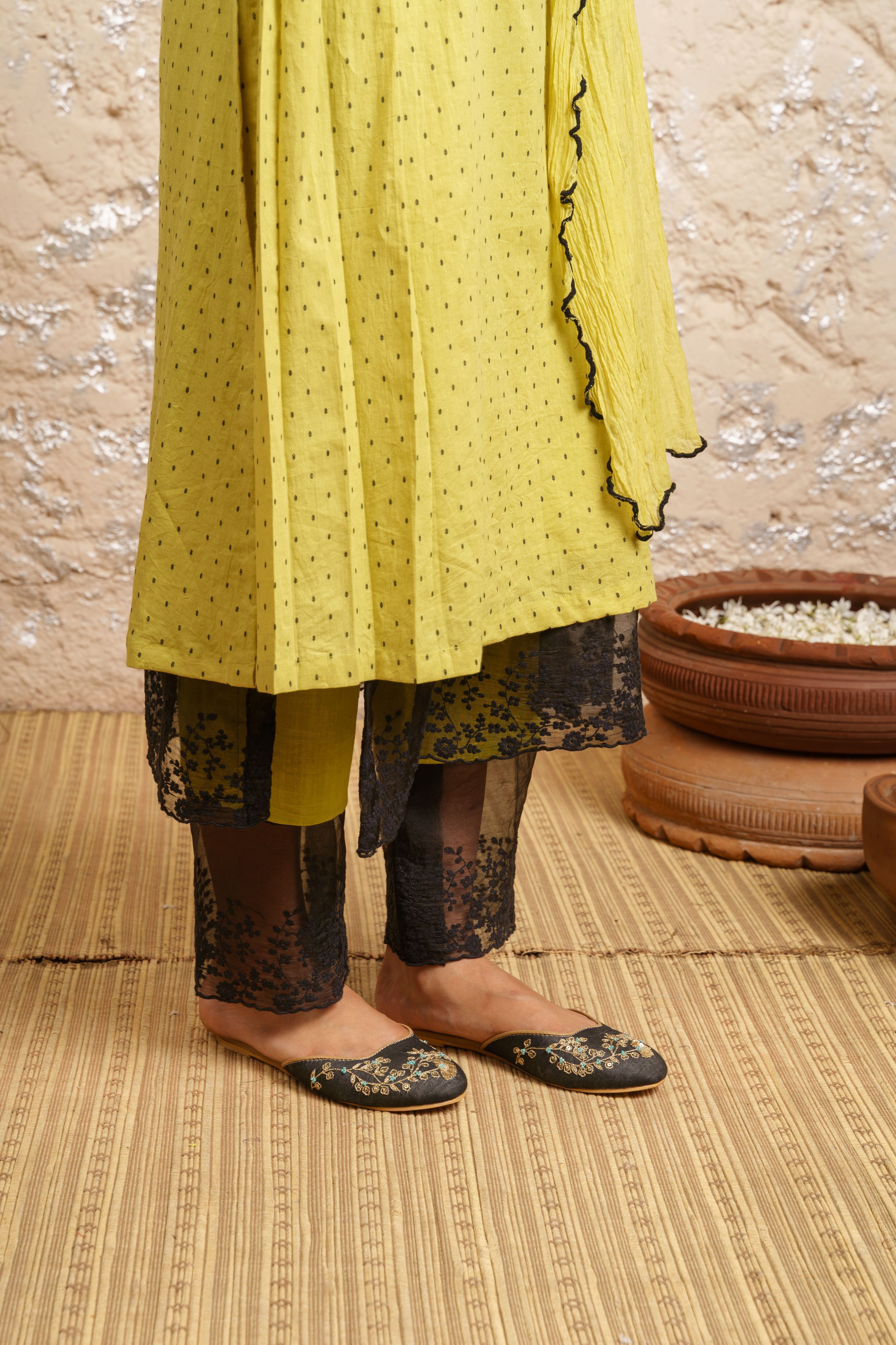 Lime Green Embroidered Kurta With Pants And Dupatta - Naaz By Noor