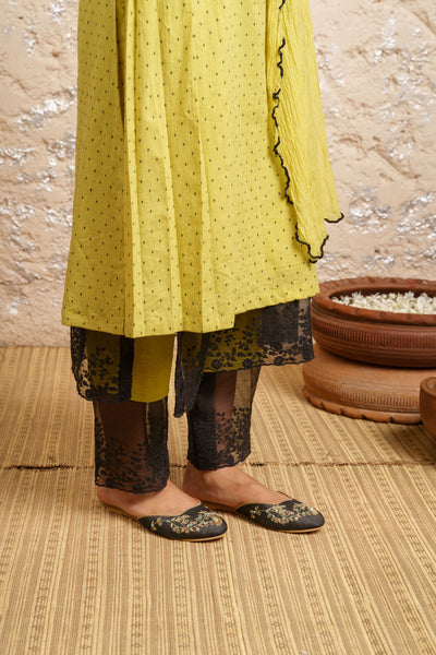 Lime Green Embroidered Kurta With Pants And Dupatta - Naaz By Noor