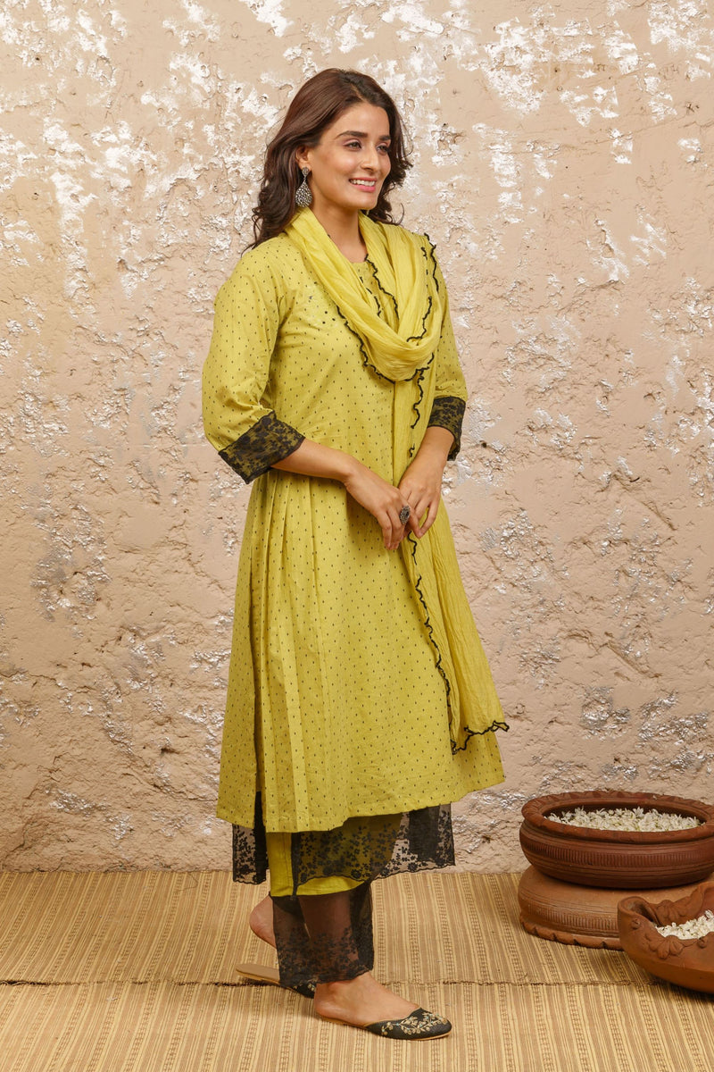 Lime Green Embroidered Kurta With Pants (Without Dupatta) - Naaz By Noor