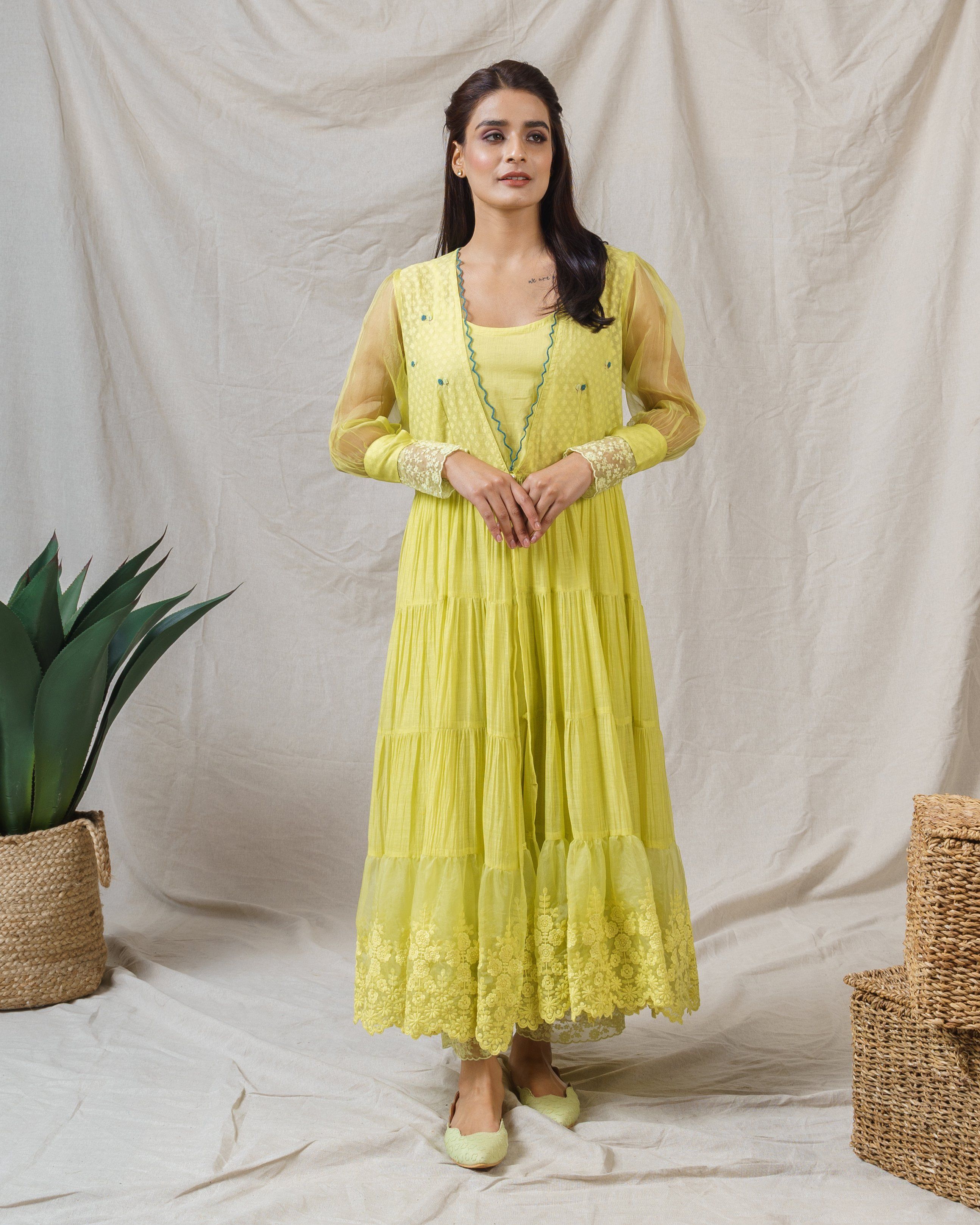LIME GREEN OVERLAY OUTFIT (WITH DUPATTA) - Naaz By Noor