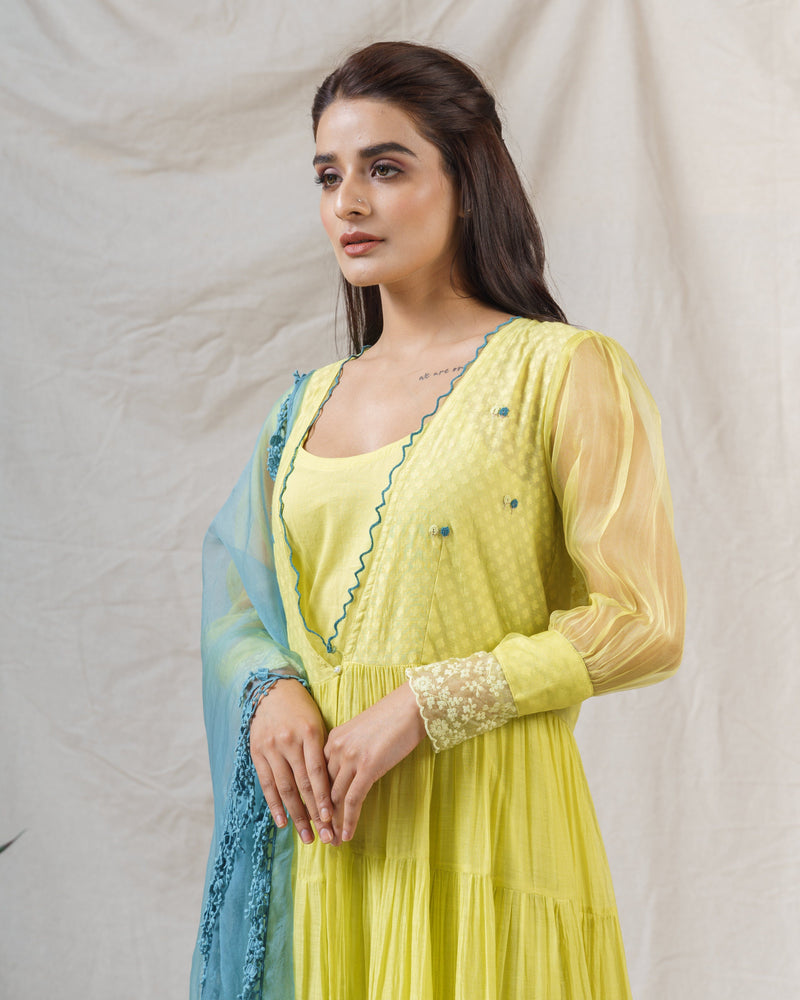 LIME GREEN OVERLAY OUTFIT (WITH DUPATTA) - Naaz By Noor