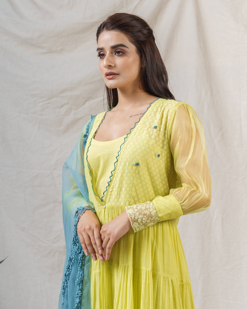 LIME GREEN OVERLAY OUTFIT ( WITHOUT DUPATTA ) - Naaz By Noor