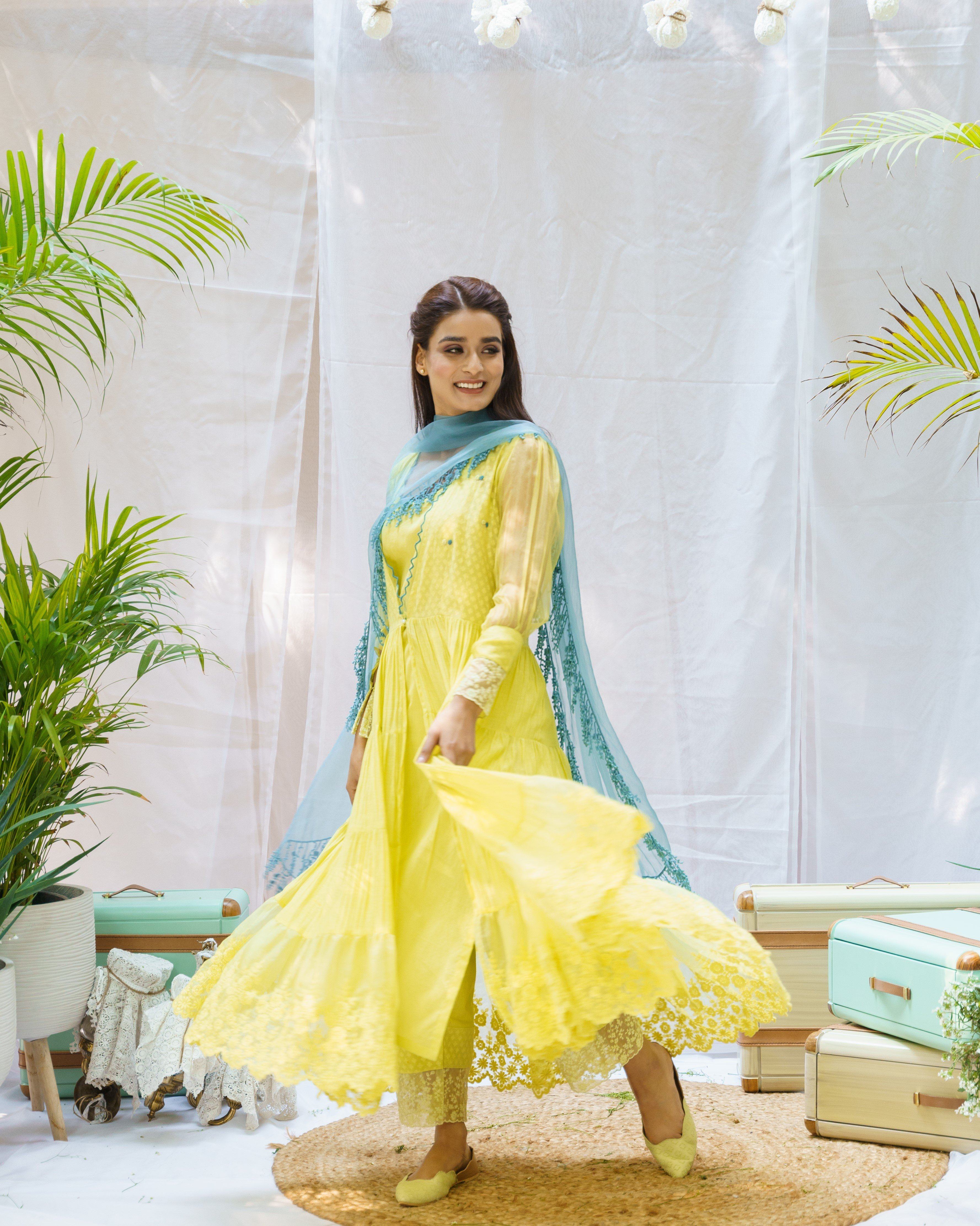 LIME GREEN OVERLAY OUTFIT ( WITHOUT DUPATTA ) - Naaz By Noor
