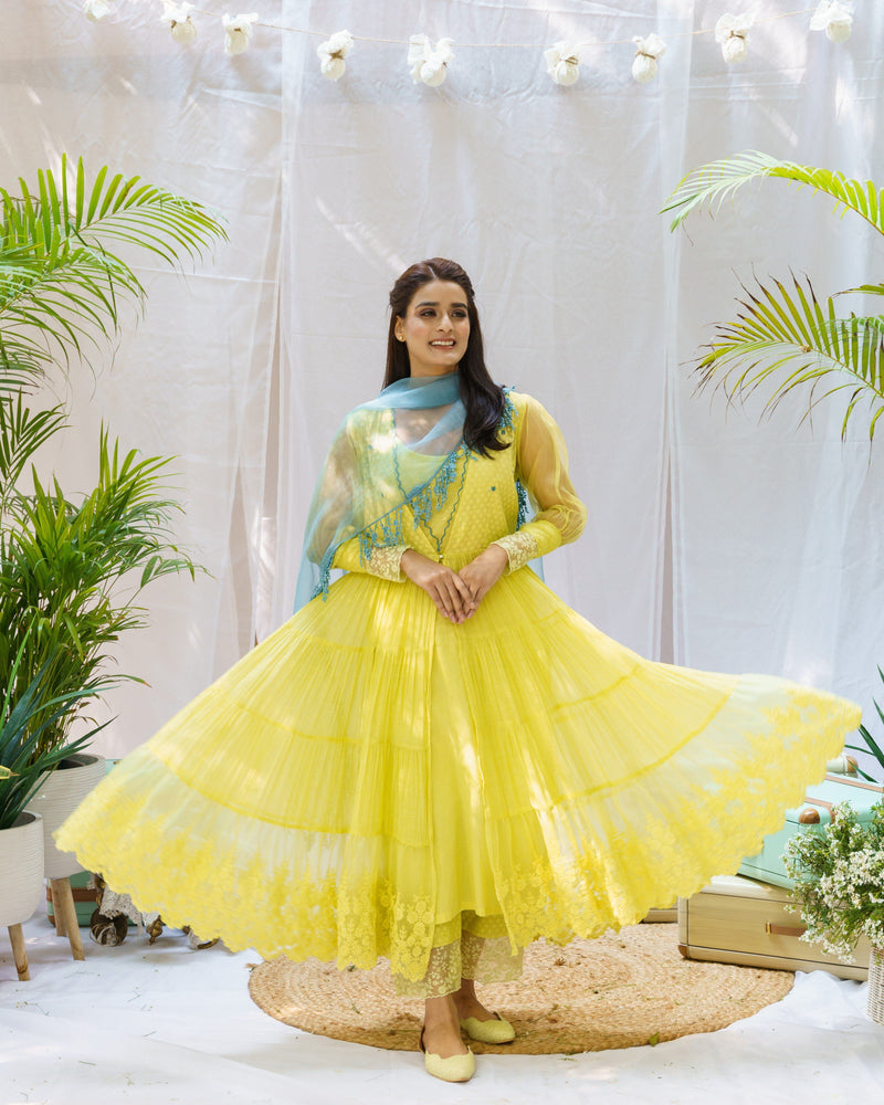LIME GREEN OVERLAY OUTFIT ( WITHOUT DUPATTA ) - Naaz By Noor
