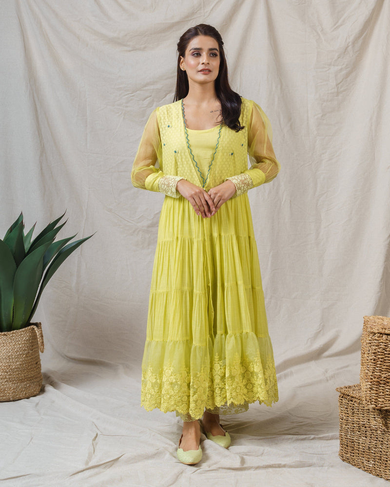 LIME GREEN OVERLAY OUTFIT ( WITHOUT DUPATTA ) - Naaz By Noor