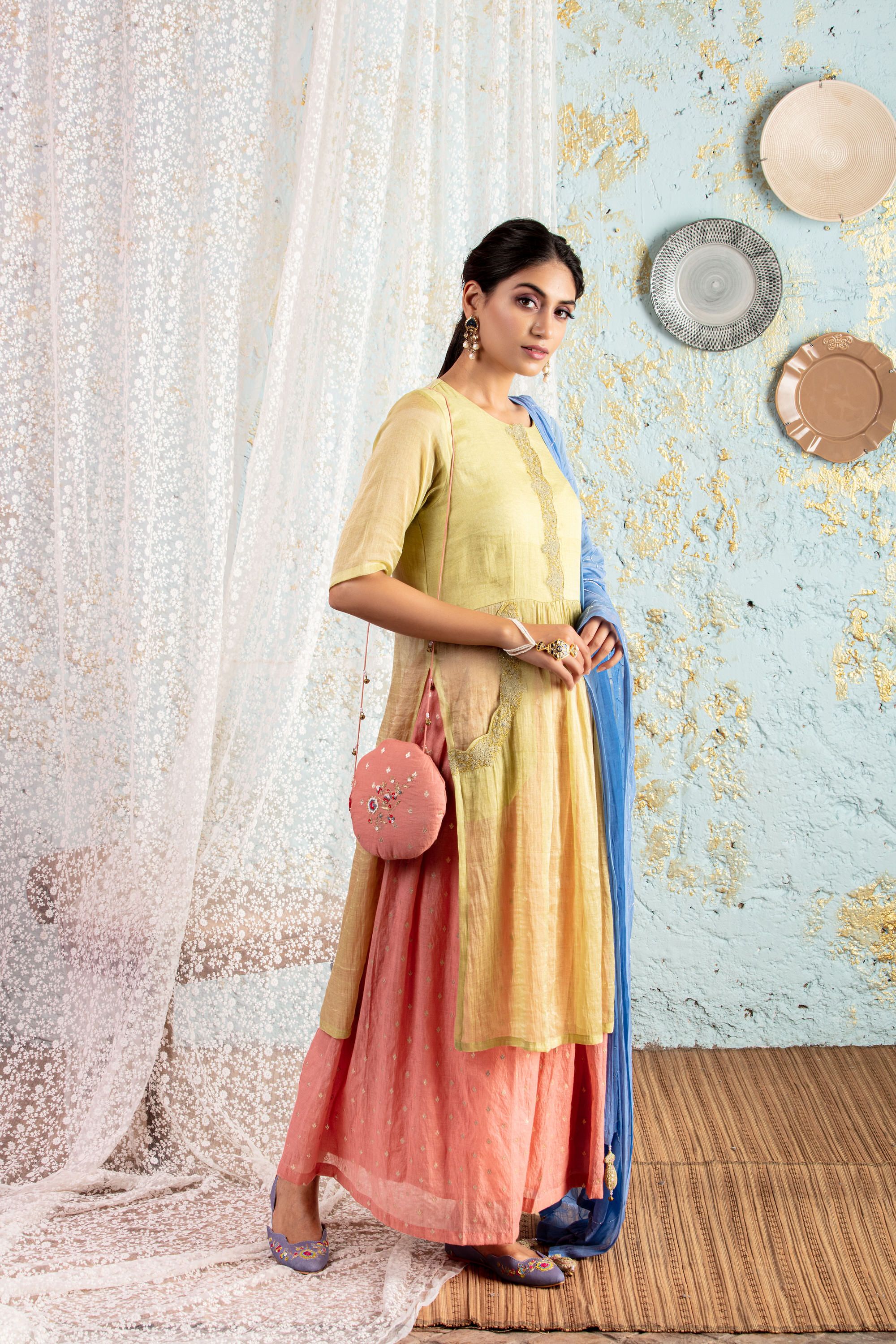 Lime Kurta With Sharara And Dupatta - Naaz By Noor