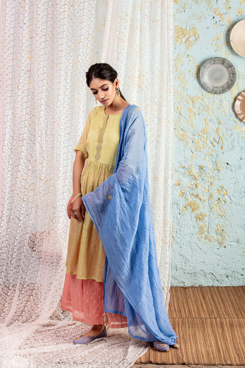 Lime Kurta With Sharara And Dupatta - Naaz By Noor