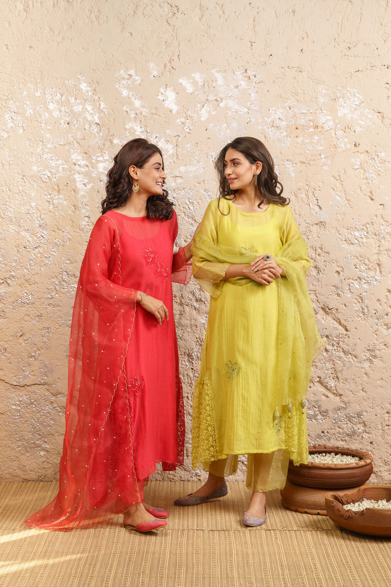 Limegreen Kurta With Pants And Dupatta - Naaz By Noor