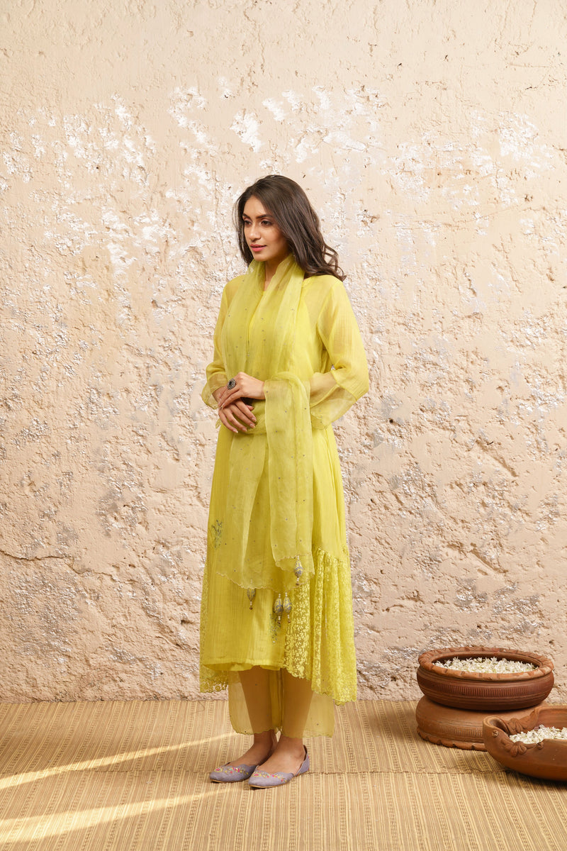 Limegreen Kurta With Pants And Dupatta - Naaz By Noor