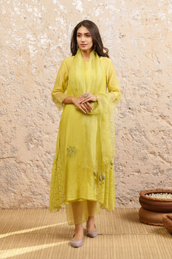 Limegreen Kurta With Pants And Dupatta - Naaz By Noor