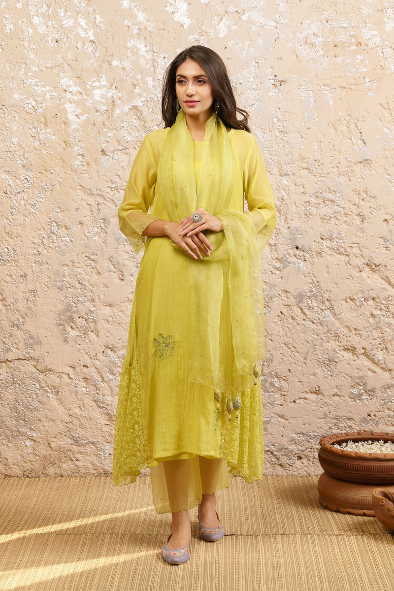 Limegreen Kurta With Pants And Dupatta - Naaz By Noor