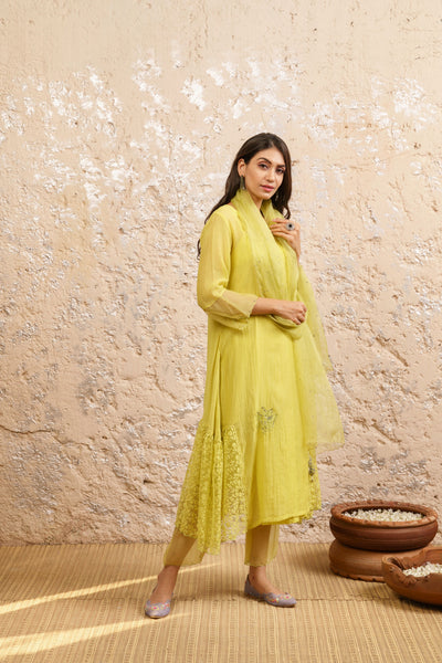 Limegreen Kurta With Pants And Dupatta - Naaz By Noor