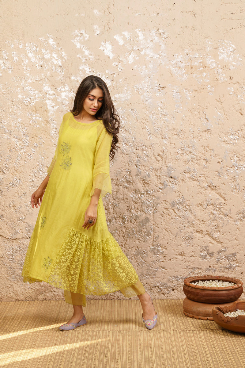 Limegreen Kurta With Pants And Dupatta - Naaz By Noor